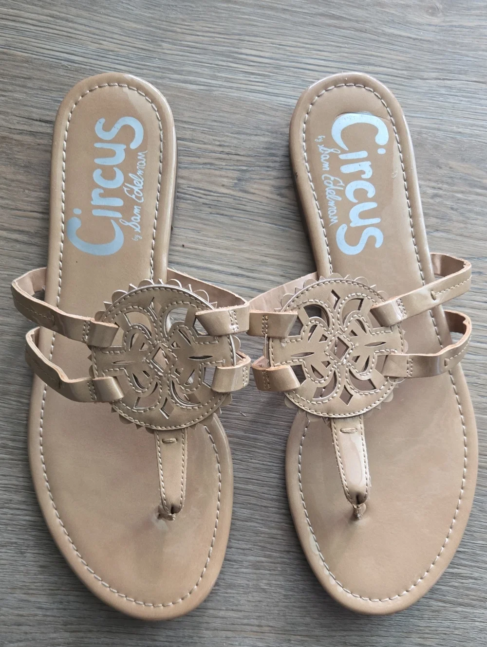 Circus by Sam Edelman Nude Patent Leather Medallion Thong Sandals